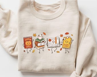 Fall Book Lover Sweatshirt, Dancing Books Shirt, Bookish Autumn Tee, Pumpkin Spice Book Lover, Cozy Fall Book Club, Cute Book Characters Tee