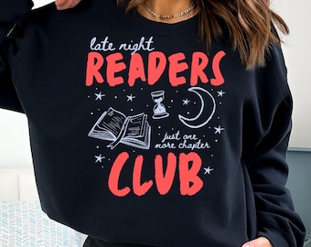 Sudadera divertida para leer, camiseta del club de lectores nocturnos, camiseta "Solo un capítulo más", regalo para amantes de los libros, sudadera con capucha para amantes de los libros, camiseta para ratones de biblioteca