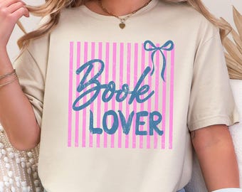 Camiseta Book Lover Coquette Bow, Sudadera de lectura, Camiseta Preppy a rayas con estilo literario, Regalo para amantes de los libros, Camiseta de bibliotecaria, Camisetas para ratonas lectoras
