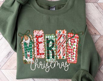 Merry Christmas Sweatshirt, Cute Christmas Sweatshirt, Colorful Christmas Shirt, Festive Holiday Crewneck, Womens Xmas Gift