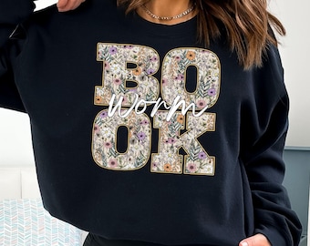 Sudadera para amantes de los libros, camiseta floral para amantes de los libros, camiseta estética para bibliotecarios, regalo retro para profesores de lectura con flores silvestres, ropa estilo cottagecore para amantes de los libros.