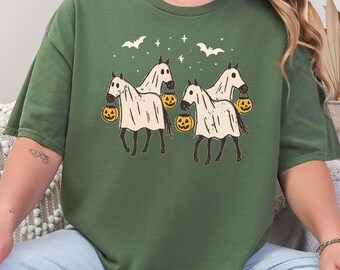 Ghost Horse Halloween Shirt, Funny Horse Mom Halloween Tee, Spooky Horse Sweatshirt, Horse Lover Halloween Gift, Trick or Treat Horse Shirt