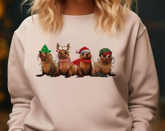 Sea Lions Christmas Sweatshirt, Sea Lion Christmas Lights Sweatshirt, Sea Lion Lover Christmas Sweatshirt, Sea Animals Sweatshirt