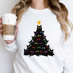 Black Cats Christmas Tree Sweatshirt, Christmas Gift Hoodie For Cat Owners, Christmas Cats Sweatshirt, Cat Lover Gift Hoodie For Christmas