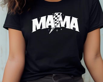 Mama Checkered Lightning Shirt, Retro Racing Mama Tee, Motherhood Sweatshirt, Vintage Mama T-shirt, Mothers Day Gift