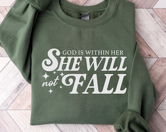 Sudadera cristiana para mujer, sudadera con la frase "Dios está dentro de ella, no caerá", camiseta con versículo bíblico del Salmo, regalo basado en la fe, camiseta religiosa de la iglesia.