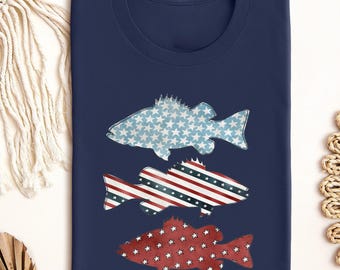 Camiseta con la bandera estadounidense y estampado de peces, camiseta patriótica de pesca de EE. UU., camiseta del 4 de julio, sudadera con estampado de lubina, camisetas con la bandera de EE. UU., regalos para el Día de los Caídos.
