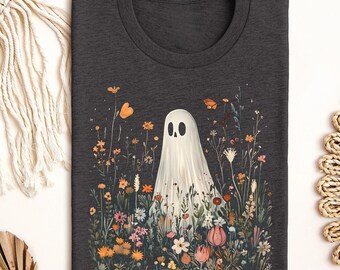 Cottagecore Ghost Shirt, Cute Floral Ghost Halloween Tee, Wildflower Ghost Sweatshirt, Spooky Botanical Halloween Gift, Ghost Flower Shirt