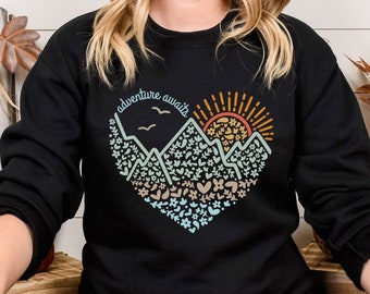 Adventure Awaits Sweatshirt, Adventure Heart Sweatshirt, Adventure Mountains Sweatshirt, Camp Lover Gift Hoodie, Adventure Sweatshirt