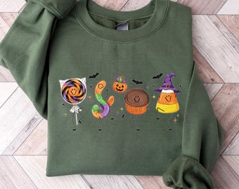 Halloween Candy Sweatshirt, Trick or Treat Candy Characters Shirt, Cute Spooky Halloween Crewneck, Halloween Candy Gift Tee