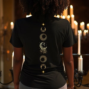 Mystic Moon Back Printed Design Shirt, Mystical Moon Phase Shirt, Moon Goddess Tee, Witchcraft Black Shirt, Moon Phase Tattoo Tee, Moon Tee