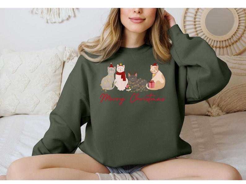 Cute Cats Christmas Sweatshirt, Christmas Gift Hoodie For Cat Owners, Christmas Cats Sweatshirt, Cat Lover Gift Tee For Christmas