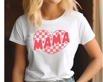 Retro Mama Shirt, Checkered Mama Sweatshirt, Gift for Mom, Mothers Day Shirt, Heart Mom Shirt, Valentine Mama T-Shirt, New Mom Tee