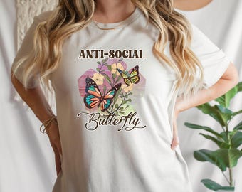 Anti Social Butterfly Shirt, Retro Butterfly Shirt, Antisocial Shirt, Introvert Shirt, Anti Social Club Shirt, Butterfly Lover Tee