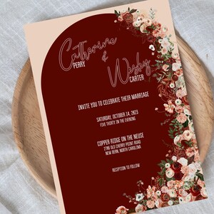 Blush and Burgundy Wedding Invitation and RSVP Card Template - INSTANT DOWNLOAD - Editable, Printable Templates