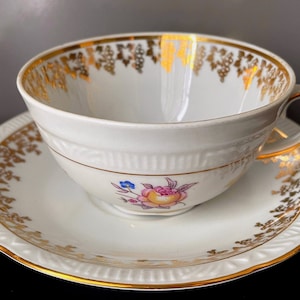 Rare Vintage Porcelain Tea Pair Chodziez 1924-50 Porcelain Gilding Set of 2 includes tea cup and saucer