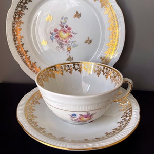 Rare Vintage Tea Trio Chodziez 1924-50 Porcelain Gilding Set of 3 includes tea cup, saucer and plate