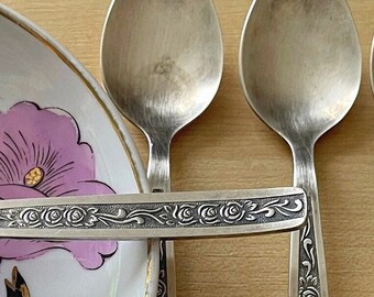 Set of 6 Vintage melchior tea spoons Silver plated small spoons Antique silverware tea spoons Retro cutlery