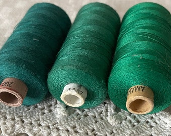 Green threads of different shades Set of 3 Vintage Sewing Green threads of different shades Era 1970 Cotton Thread Spools Bobbins