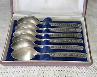 Set of 6 Vintage melchior tea spoons Silver plated small spoons Antique silverware tea spoons Retro cutlery