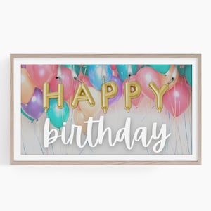 Joyeux anniversaire art cadre TV, anniversaire art cadre Samsung TV, art cadre TV, art cadre Samsung, anniversaire en téléchargement numérique, ballons, bougies