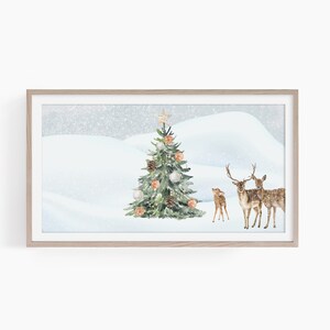 Christmas Tree and Deer Frame TV Art, Christmas Samsung Frame TV Art, Frame TV Art, Samsung Frame Art, Digital Download Christmas