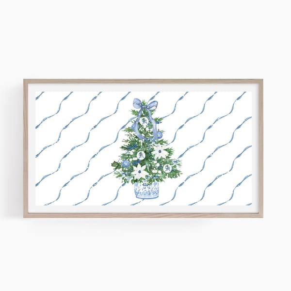 Blue and White Chinoiserie Christmas Tree; Christmas Samsung Frame TV Art, Frame TV Art, Samsung Frame Art, Digital Download Christmas