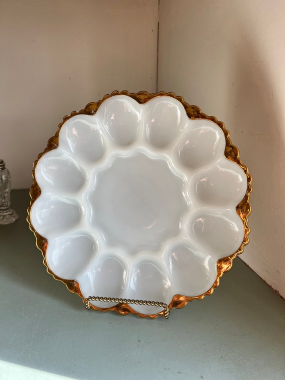 Anchor Hocking Fire King Milk Glass Devilled Egg Plate 22k Etsy