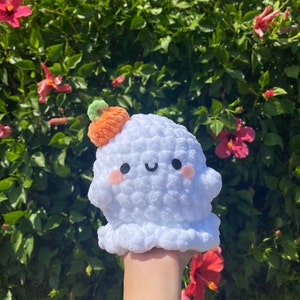 Crochet Spooky Ghost Plushie With Pumkin Hat  Handmade Amigurumi
