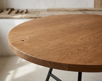 Round Oak Tabletop 100cm / 130cm – Solid Wood Dining Table Top – Natural Oak – Custom Edge & Color – Handmade Modern Furniture