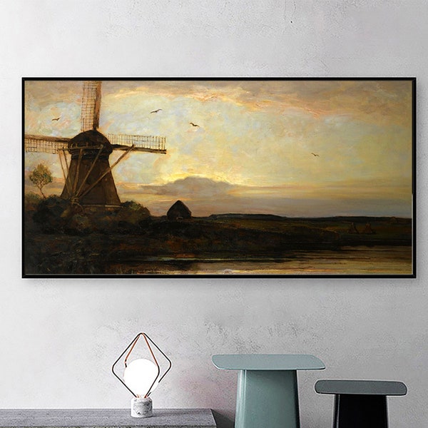 OOSTZIJDSE mill WiTH eXTENDED liGHT BlUE, YELLoW aND VIOLET SkY-Piet Mondrian,Giclee Print,Bauhaus wall art,Wall Art,Custom size available