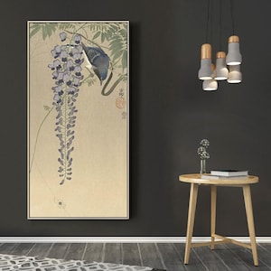 日本のアートプリント「モズとクモ」小原古邨作、木版画
