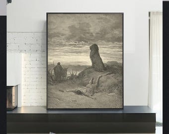 THE DISOBEDIENT prophet slain by a lion-Gustave Doré,Antique Art,Vintage Religious Giclee Art Print,Bible Verse Art,Custom sizes available