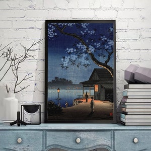 Takeya Ferry Crossing autorstwa Tsuchiya Koitsu Vintage Japan Poster, wydruk artystyczny, sztuka Ukiyoe, przedruki drzeworytów, wydruk giclée, dostępny rozmiar niestandardowy