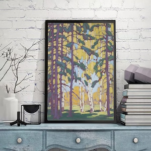 ALGONQUIN BIRCHES-Lawren Stewart Harris,home decor, geometric abstractions,the Group of Seven,Canadian landscape art,Custom sizes available