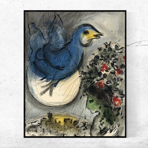 Der blaue Vogel-Marc Chagall,Home office decor,NY Exhibition Print,canvas Wall Art poster,Custom sizes available