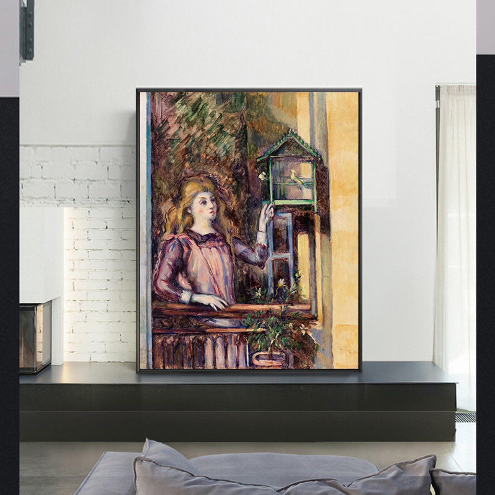 Girl With Birdcagepaul Cezanne,home Office Decor,fine Art Poster