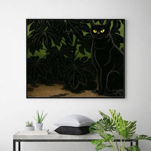 Cat in Bush by Tomoo Inagaki Vintage Japan Poster,Japanese fine art print,Ukiyoe Art,Woodblock reprints, giclée print,Custom size available