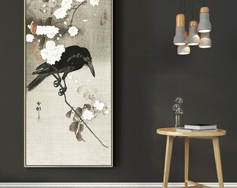 Crow with cherry blossom-Ohara Koson,Vintage Japan Poster,Japanese fine art print,Ukiyoe Art,Woodblock prints,Custom size available