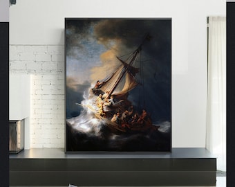 The Storm on the Sea of Galilee-Rembrandt,office,Reproduction of a Classic Painting,canvas Wall Art poster print,Custom sizes available