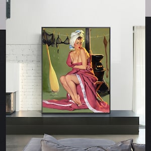 Blanket Coverage-GIL ELVGREN,Giclee Repro Print,Retro Deco Pin-Up,American pin up girl,Home Office Decor,Wall Art,Custom size available