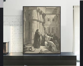 THE EGYPTIANS urge moses to depart-Gustave Doré,Antique Wall Art,Vintage Religious Giclee Art Print,Bible Verse Art,Custom sizes available