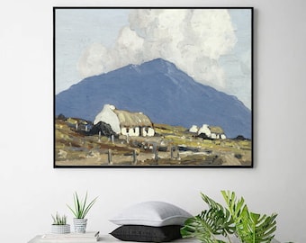 West of ireland Cottages, 1918-Paul henry,Realism,Post-Impressionist art,canvas Wall Art poster,Ireland landscape,Custom sizes available