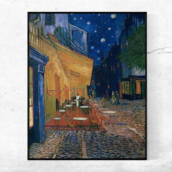 Cafe Terrace in Arles at Night-Vincent van Gogh,Home decor,Realism,Post-Impressionism,canvas Wall Art Gift Ideas,Custom sizes available