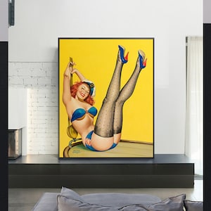 Flirt-PETER DRIBEN,Giclee Repro Print,Retro Deco Pin-Up,American pin up girl,Home Office Decor,Wall Art,Custom size available