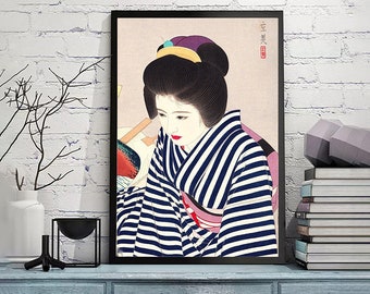 伊藤深水作「吹雪」日本美術版画、木版画、ジクレー、版画、美術