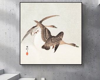 Gansos e lua cheia-Ohara Koson, pôster vintage do Japão, impressão de belas artes japonesas, arte Ukiyoe, xilogravuras, tamanho personalizado disponível