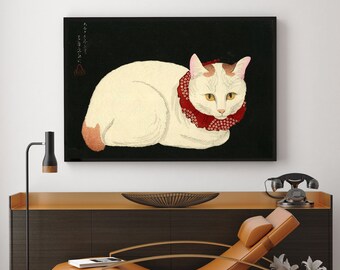 稲垣智雄による日本のアートプリント「夕焼けの猫」、木版画、ジクレー
