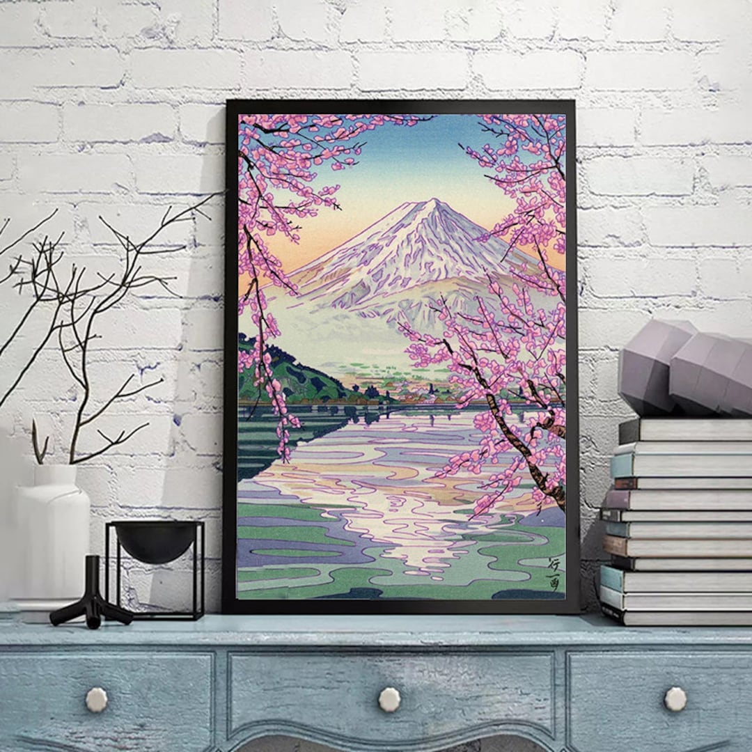 アート・デザイン・音楽 Fuji-1 Mount Fuji aan de Kawaguchi-rivier door Okada Koichi, - Vintage