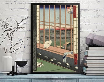 歌川広重による日本の版画「隅田川水神社と真崎」、木版画、ジクレー